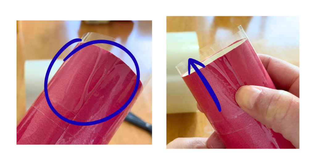 コツ③：透明テープは「左から右へ」少しずつ貼る